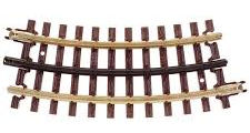 O-27 HALF CURVED SECTION Item# 6044 Premium Nickel Silver Track (Brown Ties)
The scale-sized plastic brown track ties have a wood grain, the tie-plates have spikes, and the rail joiners have the bolt detail of real track. To add to the realism, the center rail is blackened.